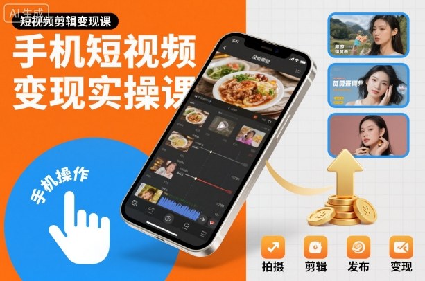 手机短视频变现实操课，短视频剪辑变现课 - 来及网络