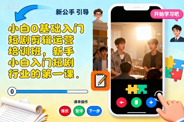 小白0基础入门短剧剪辑运营培训班，新手小白入门短剧行业的第一课 - 来及网络