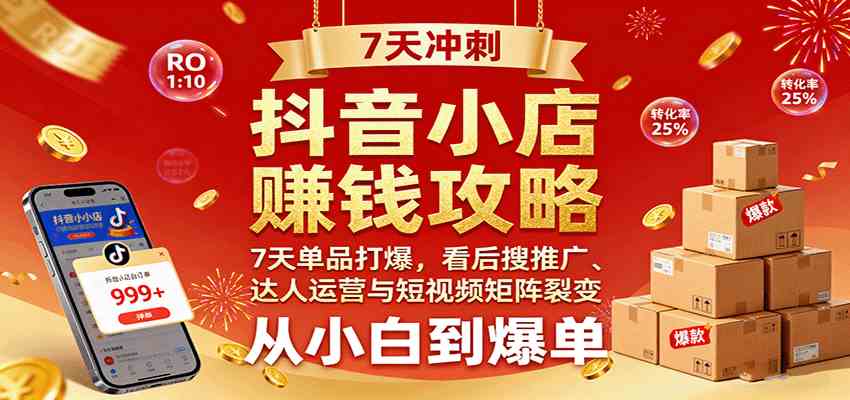 抖音小店赚钱攻略：7天单品打爆技巧，看后搜推广、达人运营与短视频矩阵裂变实战 - 来及网络