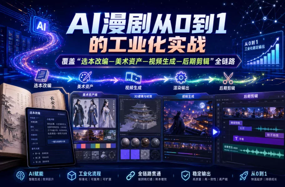 AI漫剧从0到1的工业化实战，覆盖“选本改编—美术资产—视频生成—后期剪辑”全链路(更新6月) - 来及网络