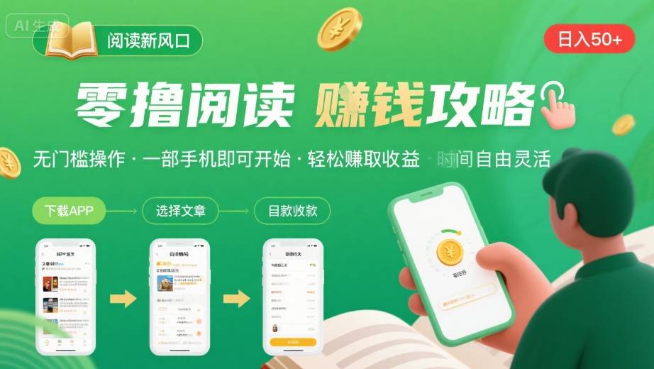 零撸阅读新风口，无门槛轻松挣，一部手机，日入 50-3张【揭秘】 - 来及网络