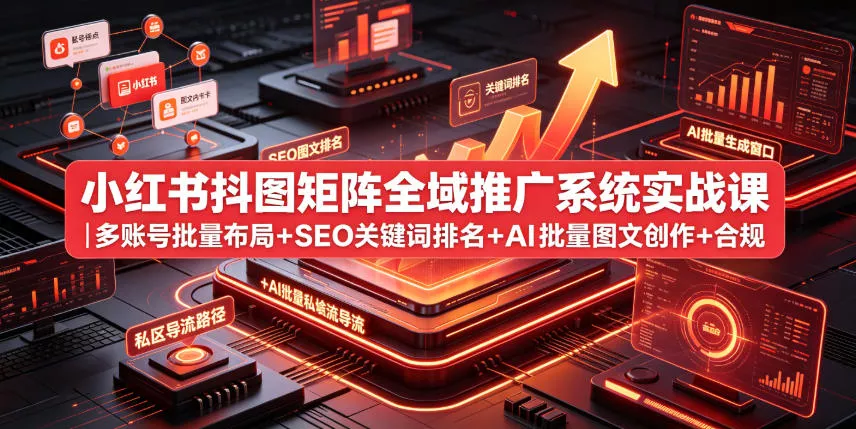 小红书抖图矩阵全域推广系统实战课｜多账号批量布局+SEO关键词排名+AI批量图文创作+合规私域导流完整落地教程 - 来及网络