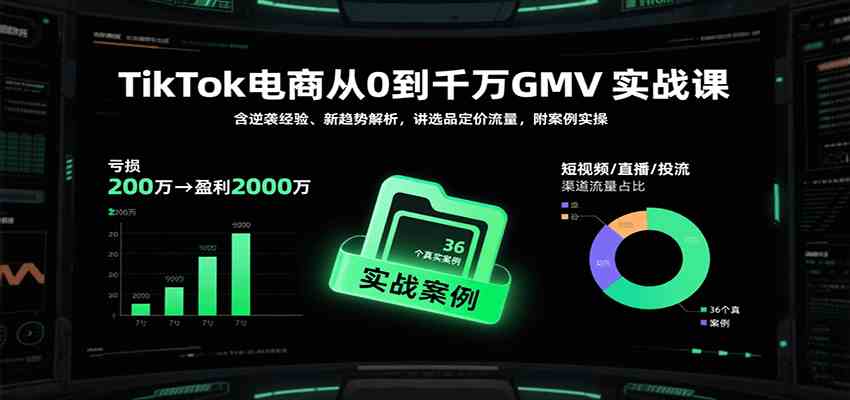 TikTok电商从0到千万GMV实战课，含逆袭经验、新趋势解析，讲选品定价流量，附案例实操 - 来及网络