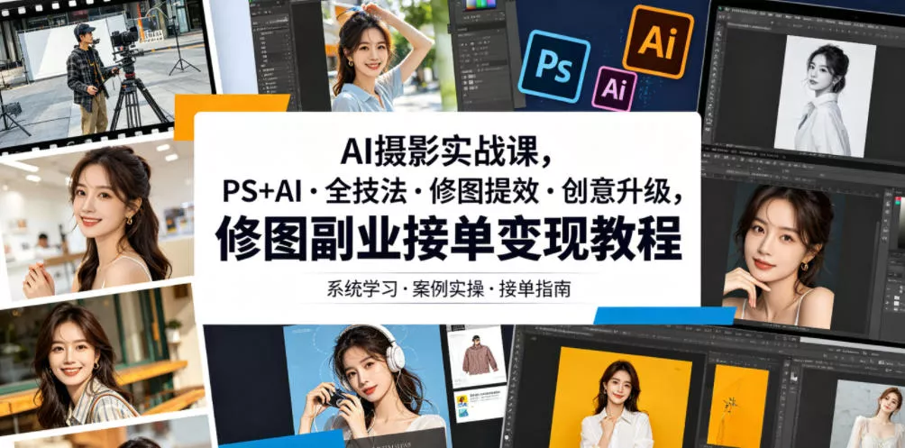 AI摄影实战课，PS+AI・全技法・修图提效・创意升级，修图副业接单变现教程 - 来及网络