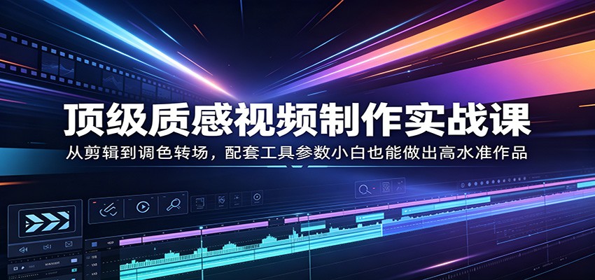 顶级质感视频制作实战课：从剪辑到调色转场，配套工具参数小白也能做出高水准作品 - 来及网络