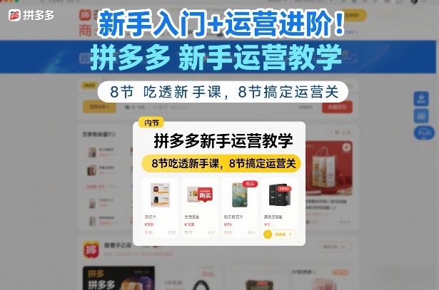 新手入门+运营进阶！拼多多新手运营教学，8节吃透新手课，8节搞定运营关 - 来及网络