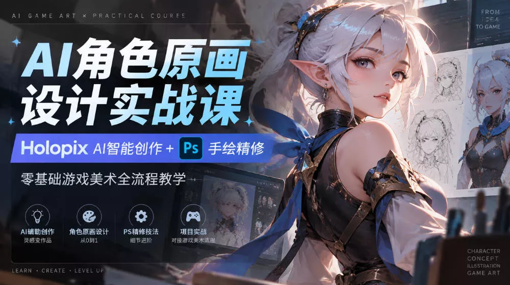 AI角色原画设计实战课｜Holopix AI智能创作+PS手绘精修，零基础游戏美术全流程教学 - 来及网络