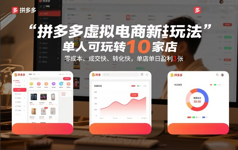 拼多多虚拟电商新玩法，单人可玩转10家店，零成本、成交快、转化快，单店单日盈利3张【揭秘】 - 来及网络