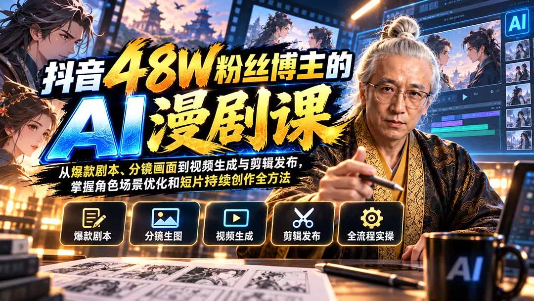 抖音48W粉丝博主的AI漫剧课：从爆款剧本、分镜画面到视频生成与剪辑发布，掌握角色场景优化和短片持续创作全方法 - 来及网络