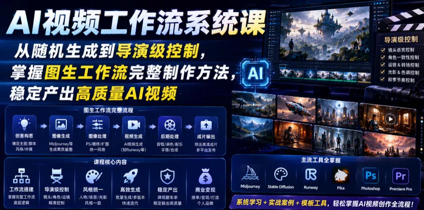 AI视频工作流系统课，从随机生成到导演级控制，掌握图生工作流完整制作方法，稳定产出高质量AI视频 - 来及网络