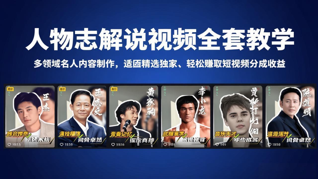 人物志解说视频全套教学，多领域名人内容制作，适配精选独家，轻松赚取短视频分成收益 - 来及网络