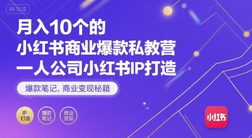 月入10个的小红书商业爆款私教营，一人公司小红书IP打造，爆款笔记，商业变现秘籍 - 来及网络