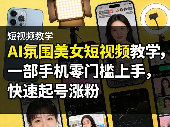 AI氛围美女短视频教学，一部手机零门槛上手，快速起号涨粉 - 来及网络