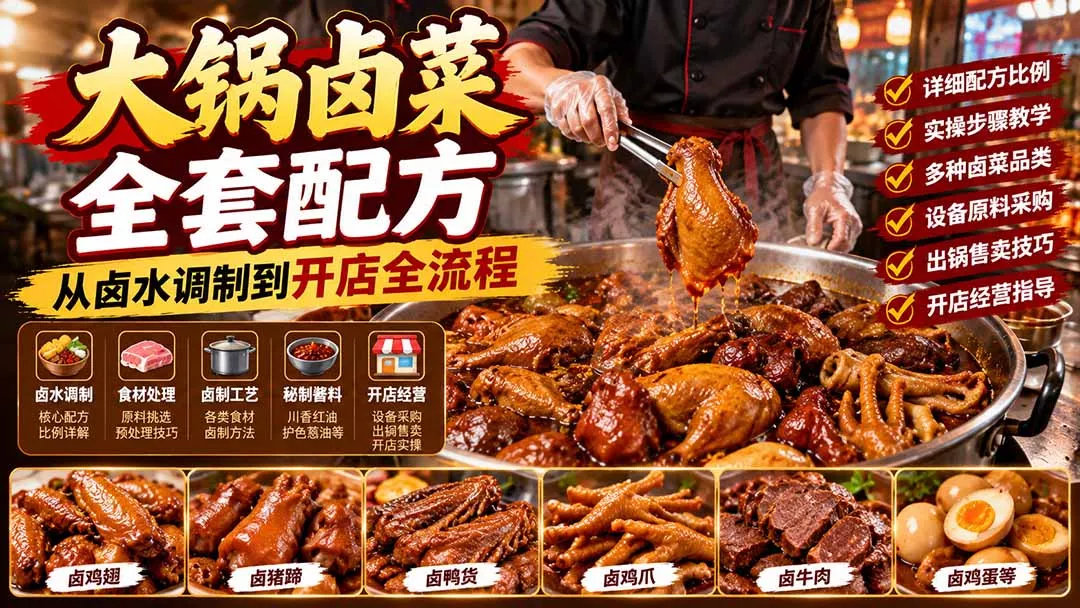 大锅卤菜全套配方，从卤水调制到开店全流程，感觉学会了去摆摊也不错 - 来及网络