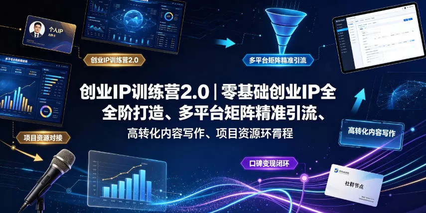 创业IP训练营2.0｜零基础创业IP全阶打造、多平台矩阵精准引流、高转化内容写作、项目资源对接与口碑变现闭环课程 - 来及网络