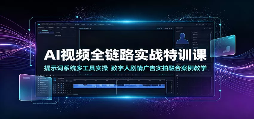 AI视频全链路实战特训课：提示词系统多工具实操，数字人剧情广告实拍融合案例教学 - 来及网络