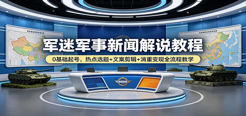 军迷军事新闻解说教程：0基础起号，热点选题+文案剪辑+消重变现全流程教学 - 来及网络