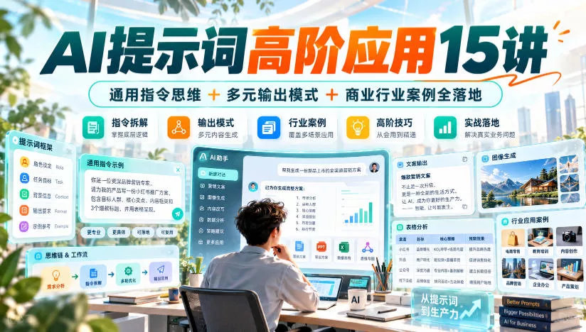 AI提示词高阶应用15讲｜通用指令思维+多元输出模式+商业行业案例全落地 - 来及网络