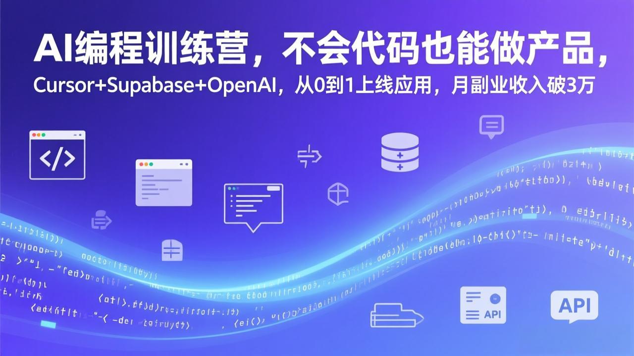 AI编程训练营，不会代码也能做产品，Cursor+Supabase+OpenAI，从0到1上线应用，月副业收入破3万 - 来及网络