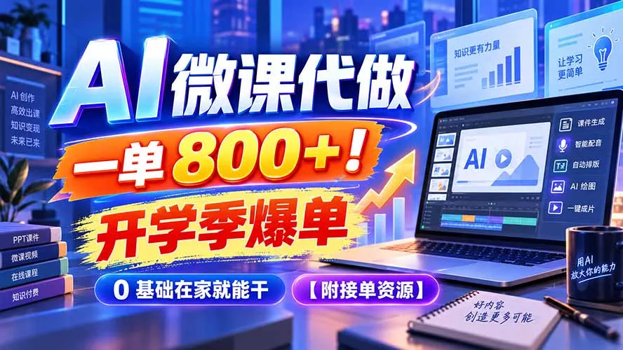 AI 微课代做，一单 800+！开学季爆单，0 基础在家就能干【附接单资源】 - 来及网络
