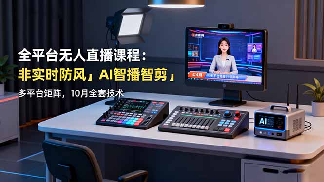 全平台无人直播课程：非实时防风＋AI智播智剪＋多平台矩阵，10月全套技术 - 来及网络