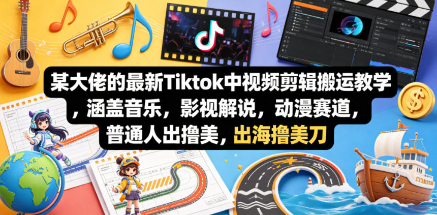 某大佬的最新Tiktok中视频剪辑搬运教学，涵盖音乐，影视解说，动漫赛道，普通人出海撸美刀 - 来及网络