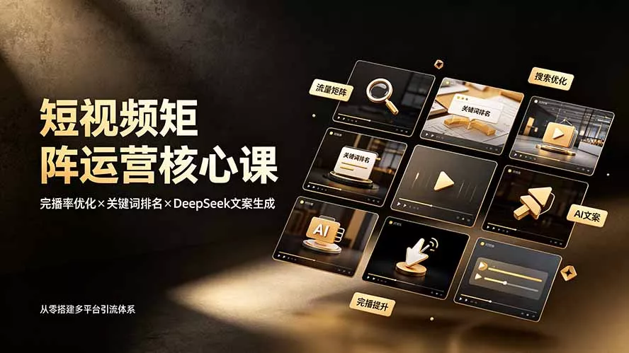 短视频矩阵运营核心课：完播率优化×关键词排名×DeepSeek文案生成，从零搭建多平台引流体系 - 来及网络