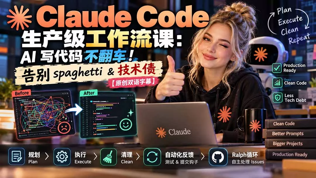 Claude Code 生产级工作流课：AI 写代码不翻车！告别 spaghetti & 技术债【原创双语字幕】 - 来及网络