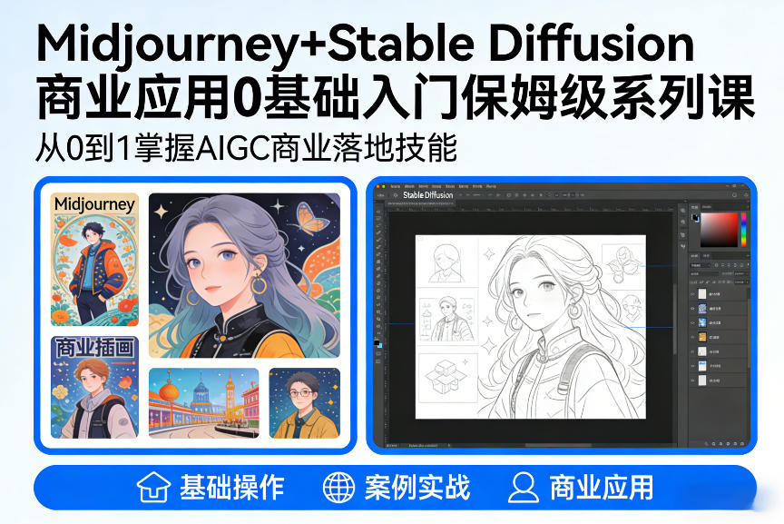 AIGC商业应用Midjourney+Stable Diffusion教程，0基础入门保姆级系列课 - 来及网络
