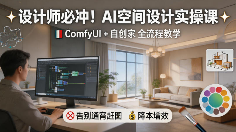 设计师必冲！AI空间设计实操课，ComfyUI+自创家全教学，告别通宵赶图，降本增效 - 来及网络