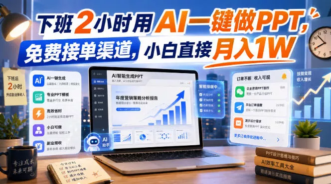 下班2小时用AI一键做PPT，免费接单渠道，小白直接月入1W【揭秘】 - 来及网络