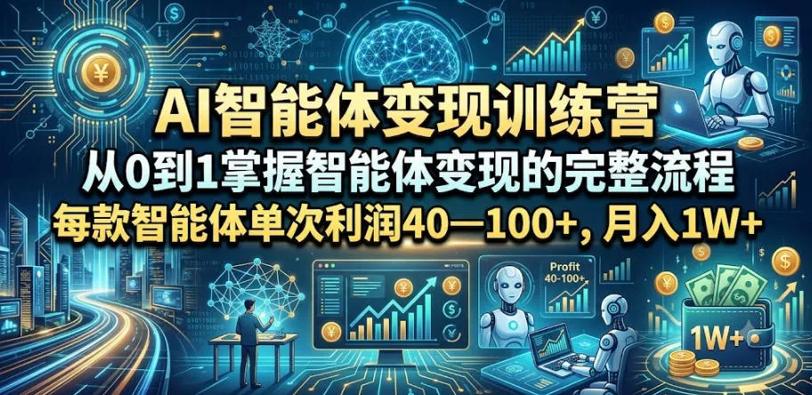 AI智能体变现训练营，从0到1掌握智能体变现的完整流程，每款智能体单次利润40—100+，月入1W+ - 来及网络