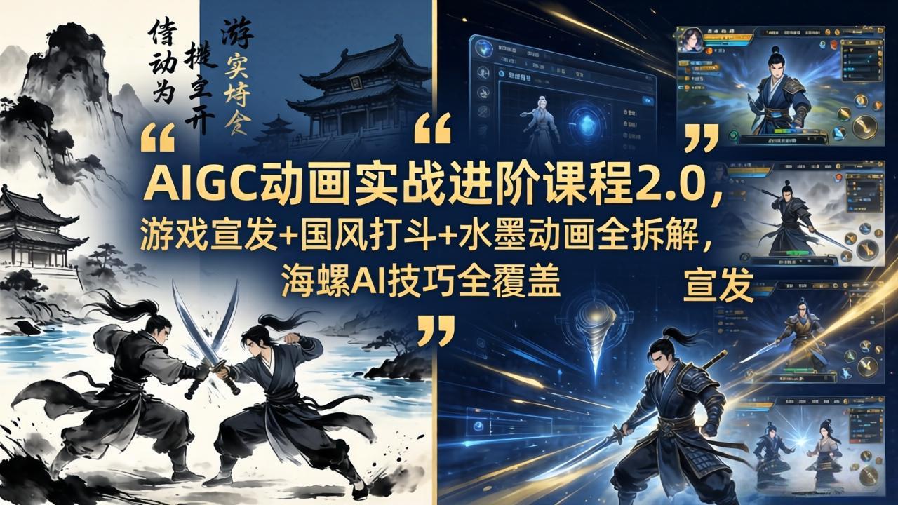 AIGC动画实战进阶课程2.0，游戏宣发+国风打斗+水墨动画全拆解，海螺AI技巧全覆盖 - 来及网络