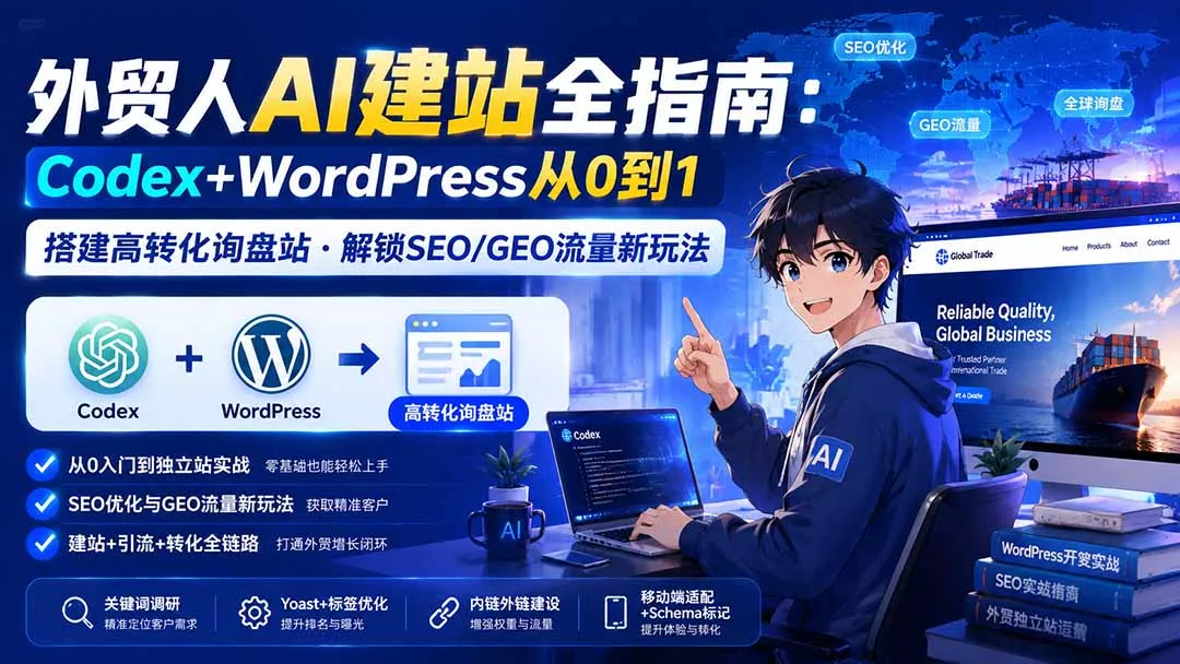 外贸人AI建站全指南：Codex+WordPress从0到1·搭建高转化询盘站·解锁SEO/GEO流量新玩法-更新8月 - 来及网络