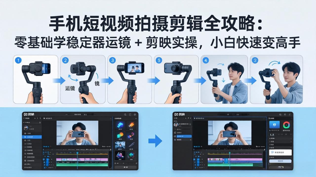 手机短视频拍摄剪辑全攻略：零基础学稳定器运镜 + 剪映实操，小白快速变高手 - 来及网络