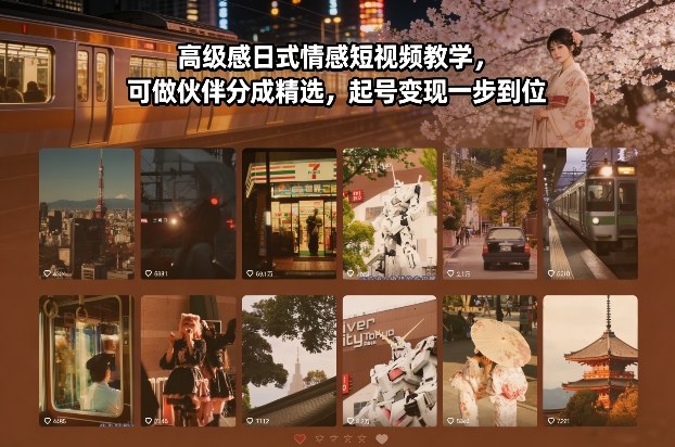 高级感日式情感短视频教学，可做伙伴分成精选，起号变现一步到位 - 来及网络