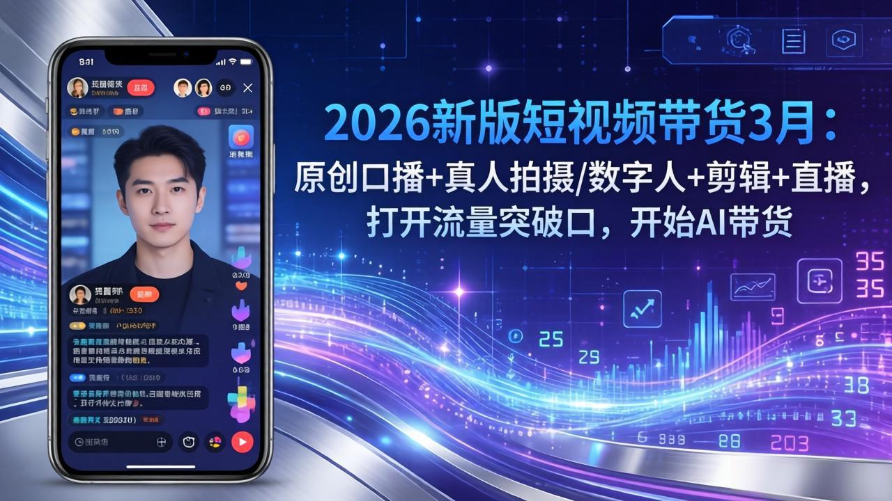 2026新版短视频带货3月：原创口播+真人拍摄/数字人+剪辑+直播，打开流量突破口，开始AI带货 - 来及网络