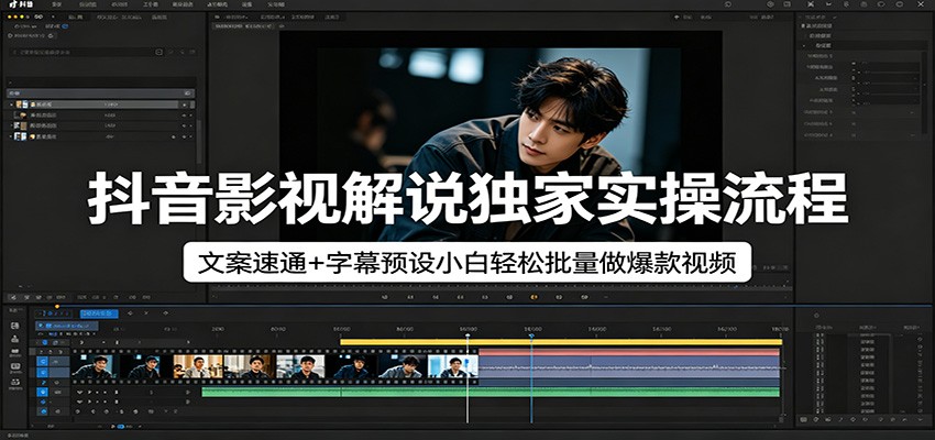 抖音影视解说独家实操流程，文案速通+字幕预设小白轻松批量做爆款视频 - 来及网络