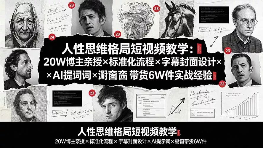 人性思维格局短视频教学：20W博主亲授×标准化流程×字幕封面设计×AI提示词×橱窗带货6W件实战经验 - 来及网络
