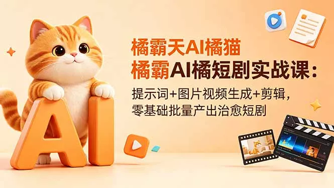橘霸天AI橘猫短剧实战课：提示词+图片视频生成+剪辑，零基础批量产出治愈短剧 - 来及网络
