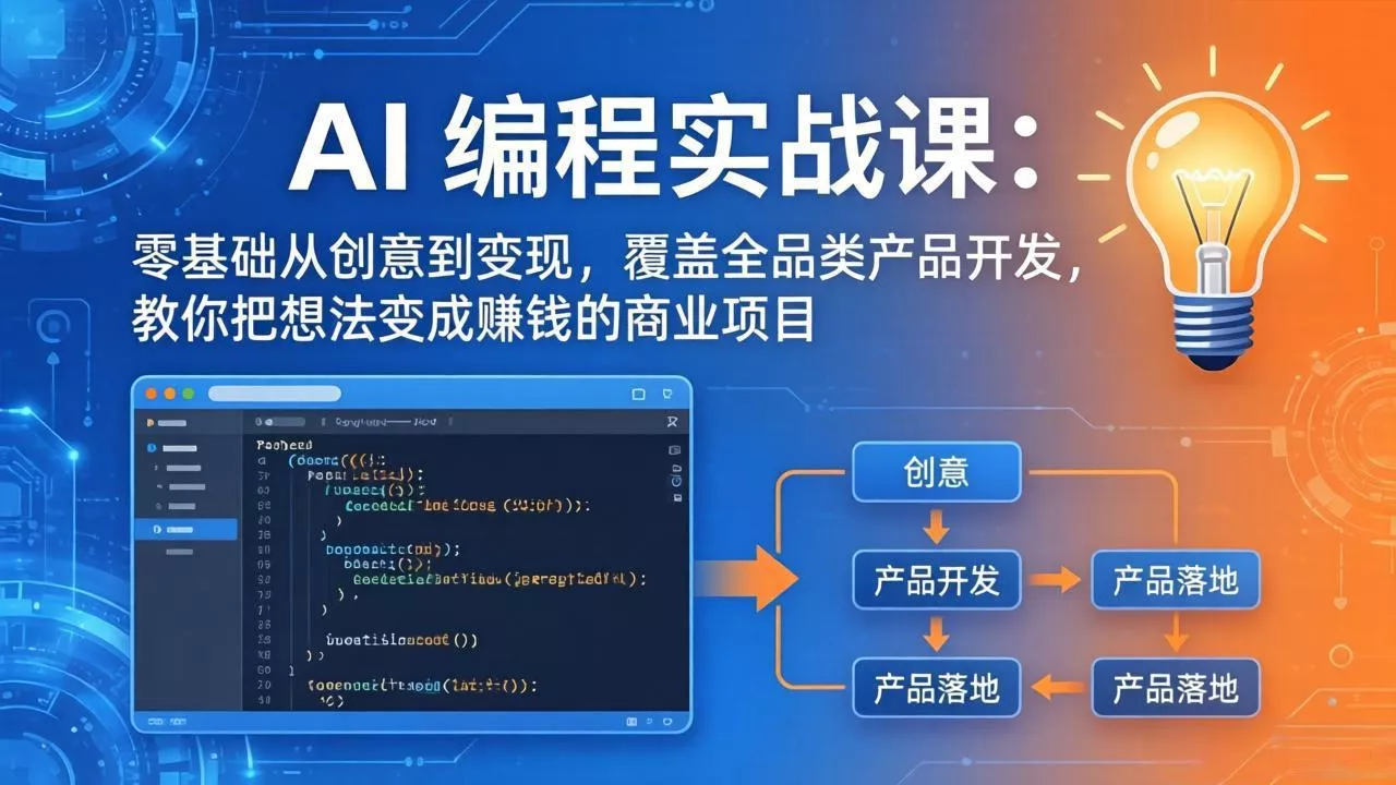 AI编程实战课-第三期-5月19更新：零基础从创意到变现，覆盖全品类产品开发，把想法变成赚钱项目 - 来及网络