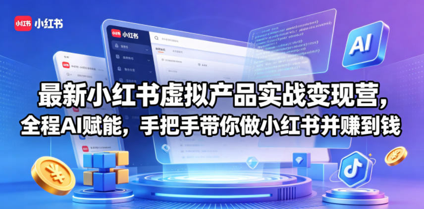 最新小红书虚拟产品实战变现营，全程AI赋能，手把手带你做小红书并赚到钱 - 来及网络