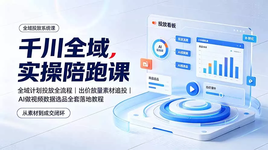 千川全域实操陪跑课：全域计划投放全流程｜出价放量素材追投｜AI做视频数据选品全套落地教程 - 来及网络