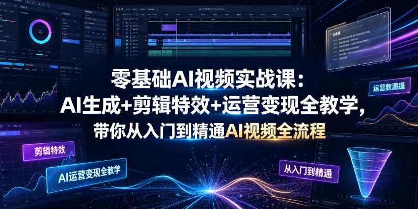零基础AI视频实战课：AI生成+剪辑特效+运营变现全教学，带你从入门到精通AI视频全流程 - 来及网络