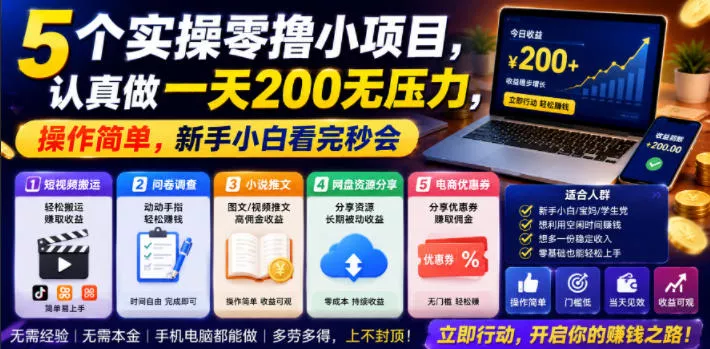 5个实操零撸小项目，认真做一天200无压力，操作简单，新手小白看完秒会【揭秘】 - 来及网络