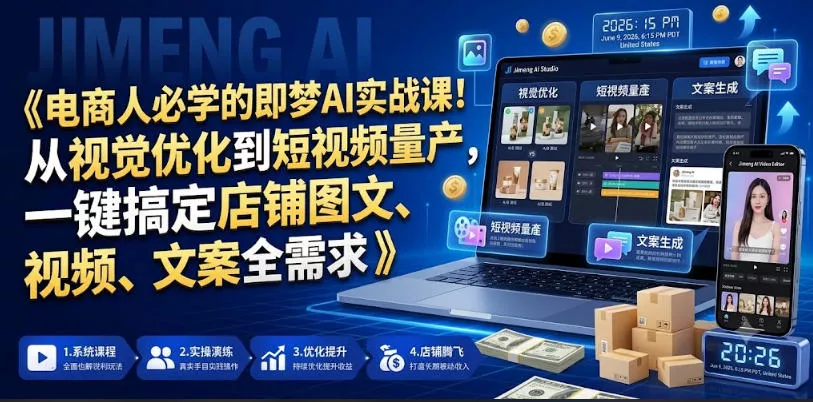 电商人必学的即梦AI实战课！从视觉优化到短视频量产，一键搞定店铺图文、视频、文案全需求 - 来及网络