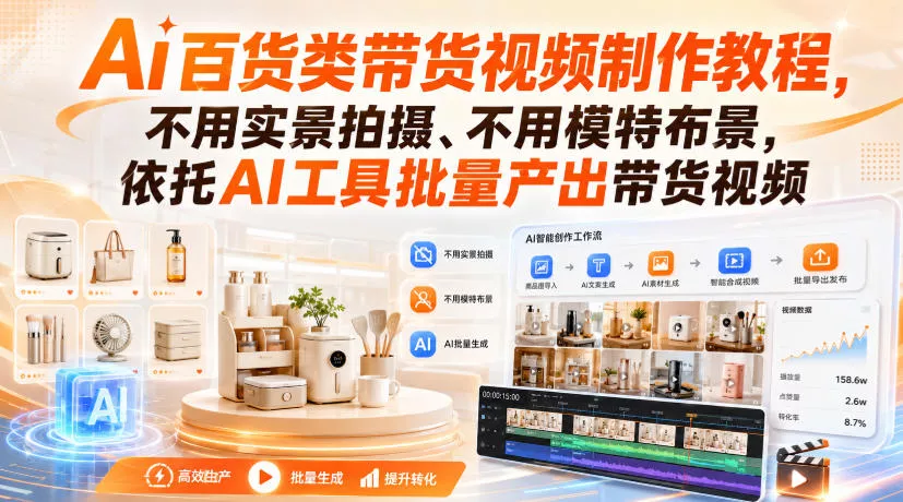 Ai百货类带货视频制作教程，不用实景拍摄、不用模特布景，依托AI工具批量产出带货视频 - 来及网络