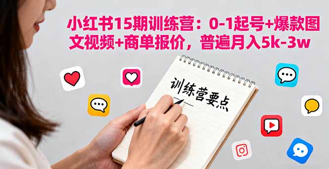 小红书15期训练营：0-1起号+爆款图文视频+商单报价，普遍月入5k-3w - 来及网络