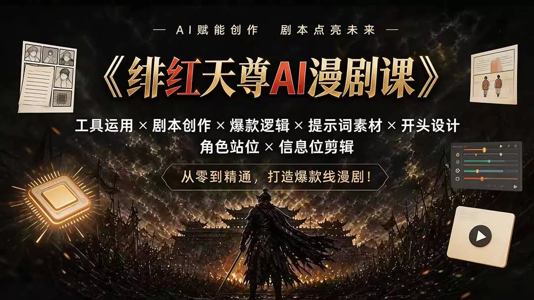 绯红天尊AI漫剧课｜工具运用×剧本创作×爆款逻辑×提示词素材×开头设计×角色站位×信息位剪辑 - 来及网络