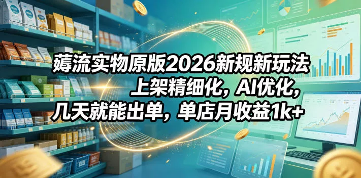 薅流实物原版2026新规新玩法，上架精细化，AI优化，几天就能出单，单店月收益1k+ - 来及网络